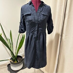Massimo Dutti Dark Blue gray silk utility shirt dress size 36 women’s